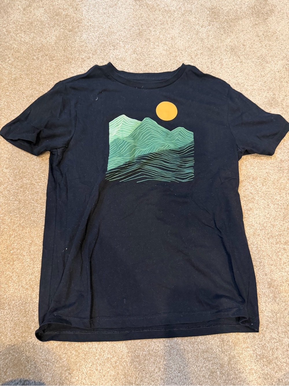 Old Navy Black Tee with Green Mountain and Yellow Sun Graphic Size Small